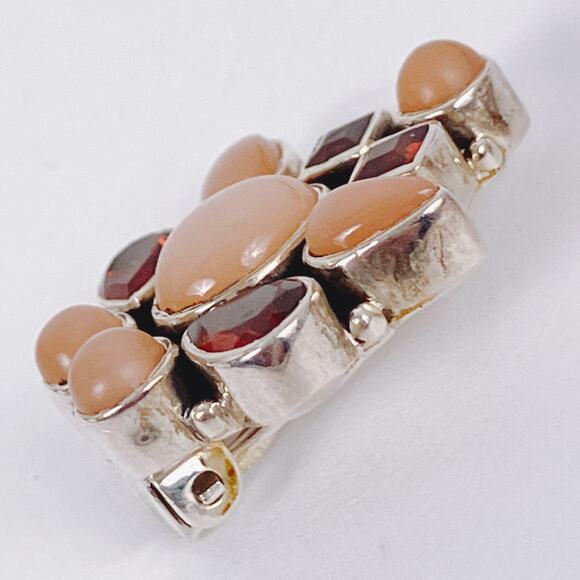 Signed Nicky Butler Sterling Silver Peach Moonstone Garnet Clip On Earrings Y2K - Picture 6 of 13
